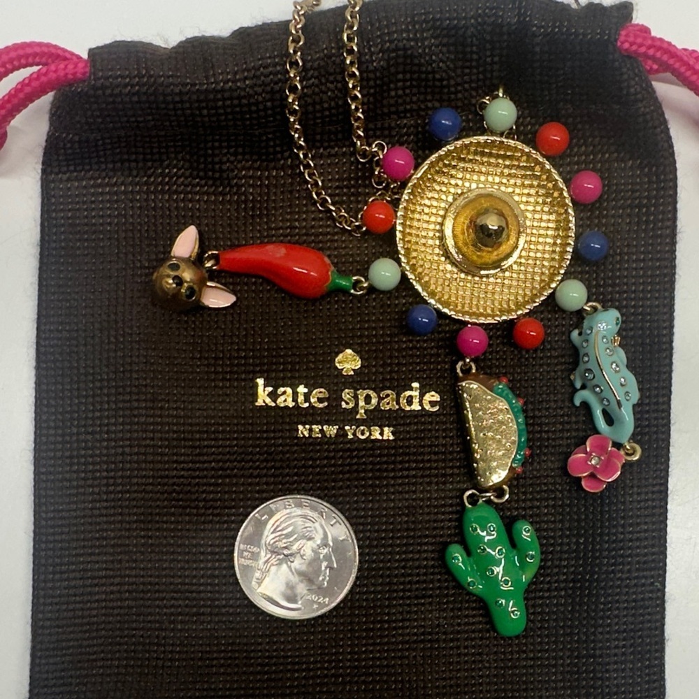 Kate Spade Fiesta Charm Necklace Chihuahua Dog Sombrero Hat Lizard Taco Cactus - Picture 8 of 10